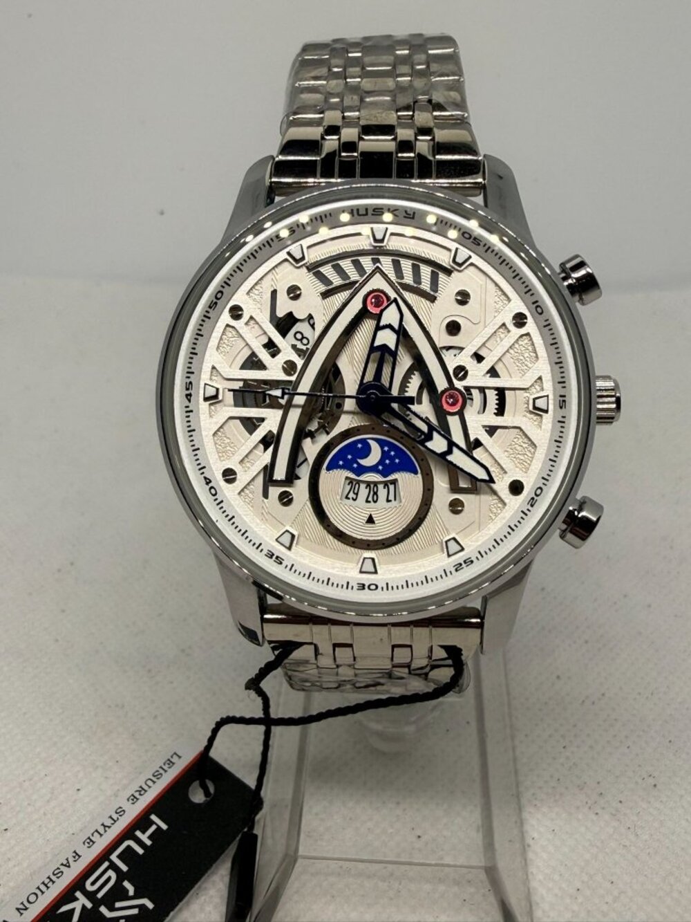 Husky Men's Skeleton Dial Stainless Steel Bracelet Fashion Quartz Watch
